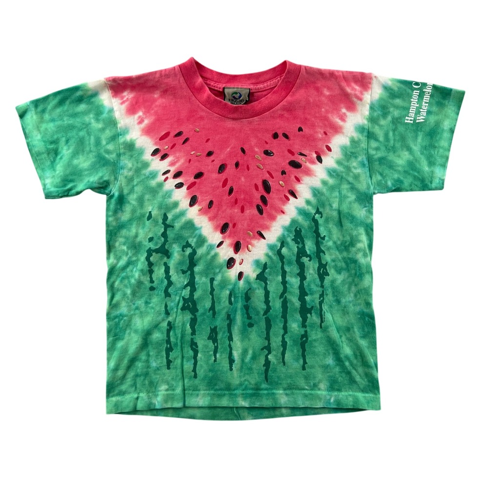VTG Y2K Liquid Blue Watermelon Tie Dye Shirt Kid Youth Large Hampton Co Festival